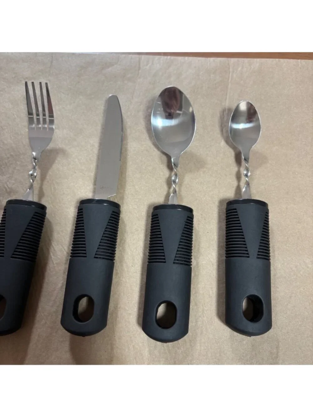 Adaptive Utensil Set Non-Slip Black Handles Parkinson's Arthritis 4 pcs